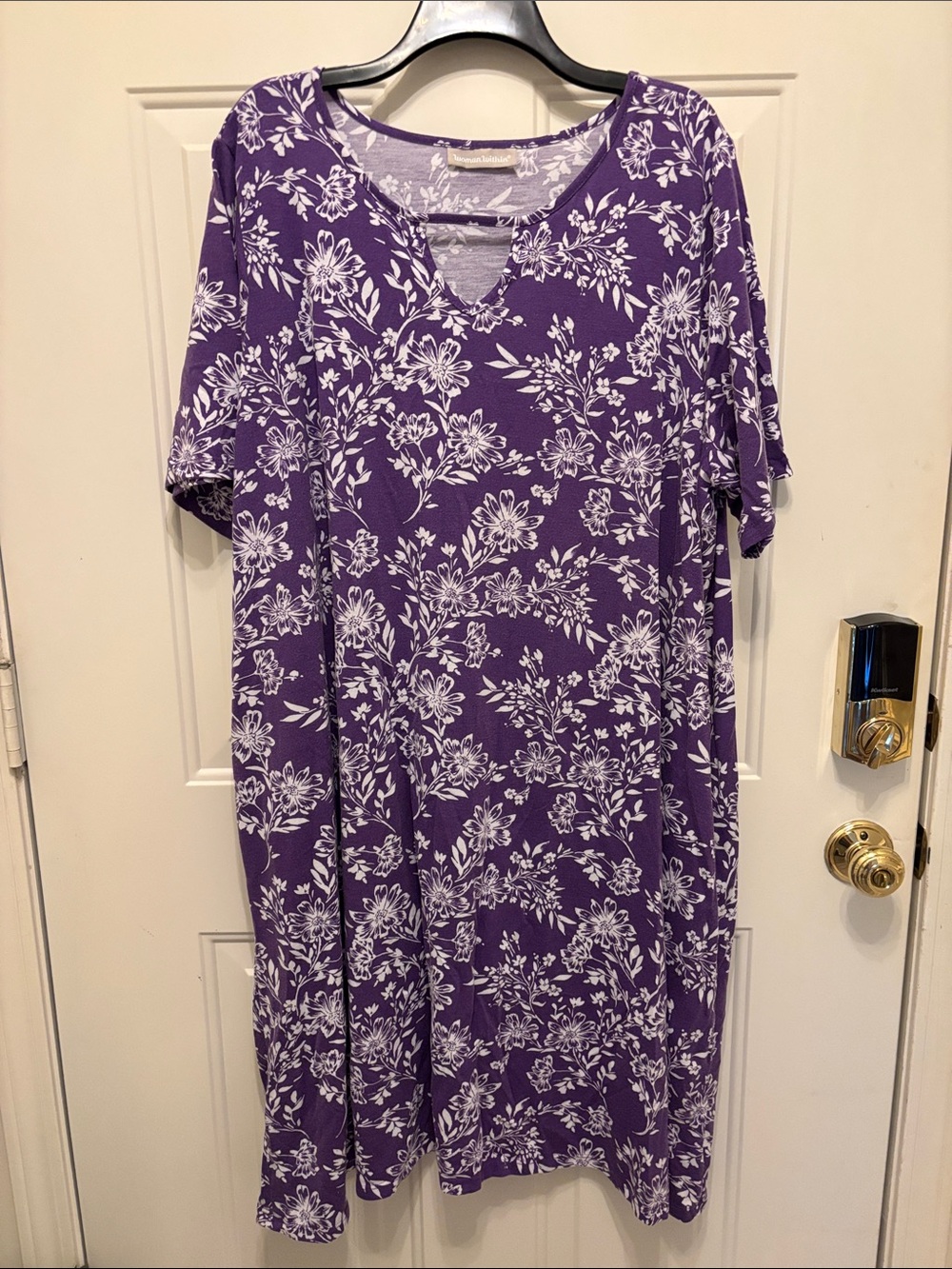 Woman Within Purple Floral V-Neck Midi Dress